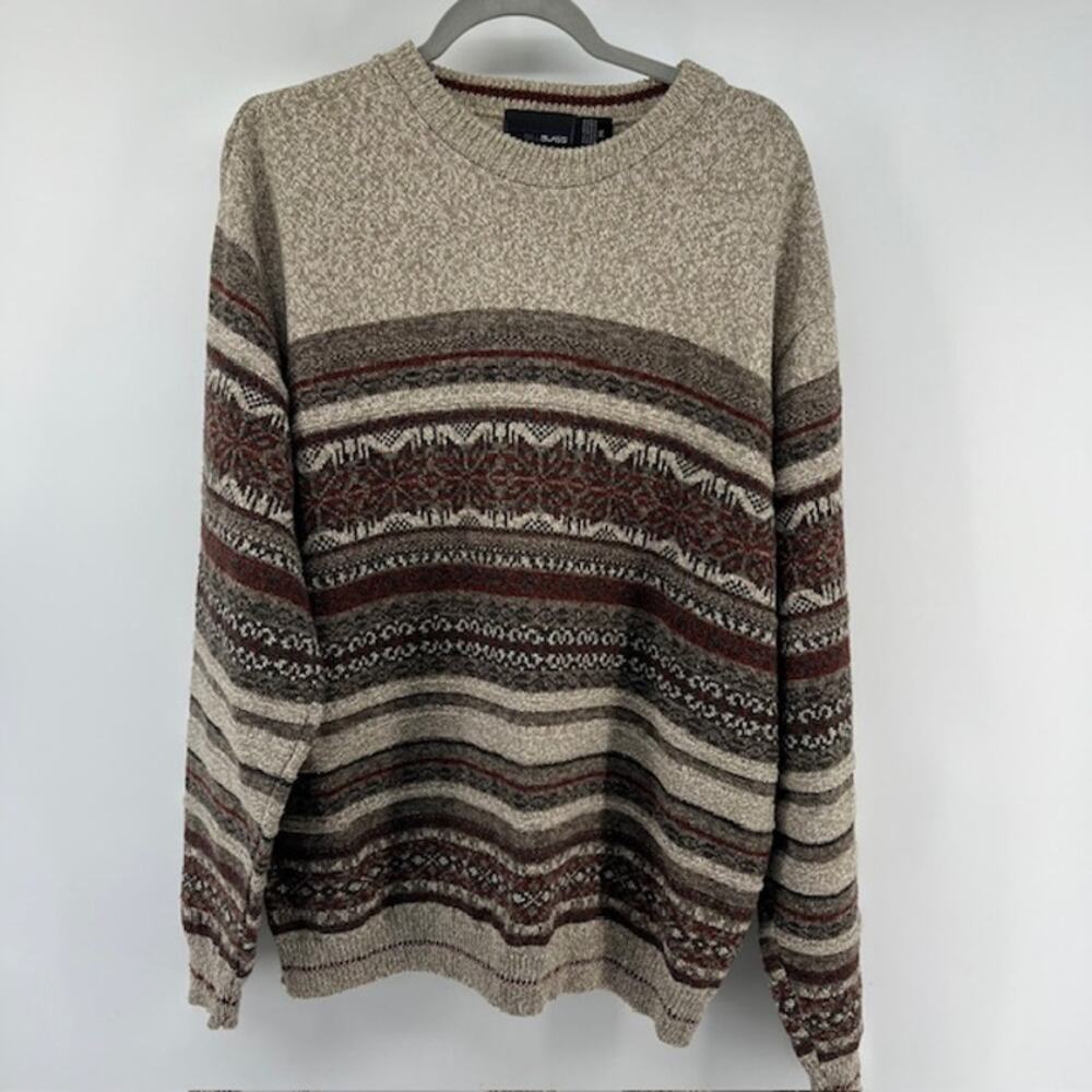 VTG Bill Blass Textured Fair Isle Pullover Knit Sweater Mens XL Oatmeal Grandpa